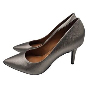 Calvin Klein Womens Gayle Pointed Toe Pumps Metallic Pewter Textured Heels 7M